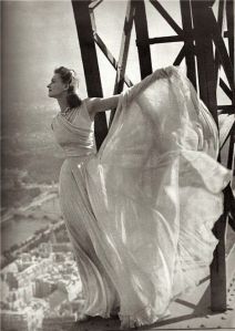 Couture Molyneaux Dress 1939 Photographed on the Eiffel Tower by Irwin Blumenfeld